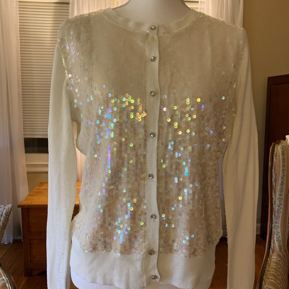 Cream sequined cardigan New York & Company Size L